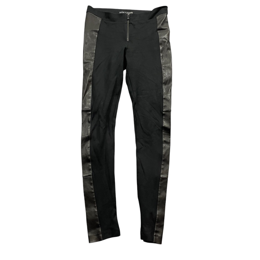 Alice & Olivia 6 Black Leggings Lambs Leather Sides Zipper Closure - Picture 5 of 7